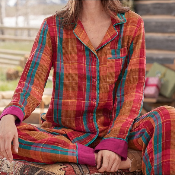 Sundance Other - Sundance Orange, Blue, Red, & Pink Plaid Long Sleeve and Pants Pajama Set